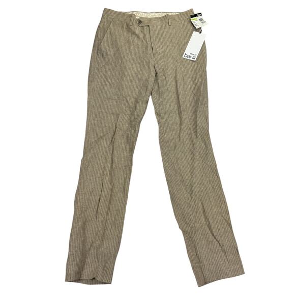 Bar III Mens Slim Fit 100% Linen Striped Suit Pants Tan Brown 30x32 - Picture 1 of 4